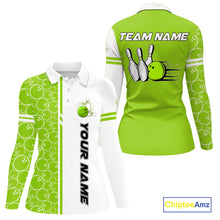 Load image into Gallery viewer, Women Bowling Polo, 1/4 Zip Shirt Custom retro white and green camo vintage ladies bowling jerseys NQS10457