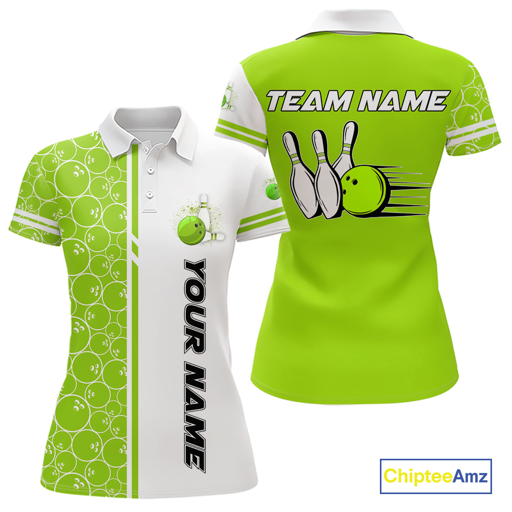 Women Bowling Polo, 1/4 Zip Shirt Custom retro white and green camo vintage ladies bowling jerseys NQS10457