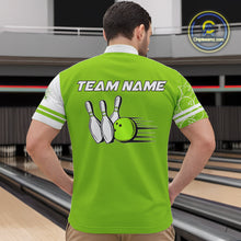 Load image into Gallery viewer, Men Bowling Polo, 1/4 Zip Shirt Custom white &amp; green camo vintage bowling shirts, mens bowling jersey NQS10457