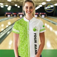Load image into Gallery viewer, Women Bowling Polo, 1/4 Zip Shirt Custom retro white and green camo vintage ladies bowling jerseys NQS10457