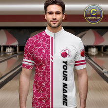 Load image into Gallery viewer, Men Bowling Polo, 1/4 Zip Shirt Custom white &amp; pink camo vintage bowling shirts, mens bowling jersey NQS10458