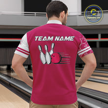 Load image into Gallery viewer, Men Bowling Polo, 1/4 Zip Shirt Custom white &amp; pink camo vintage bowling shirts, mens bowling jersey NQS10458