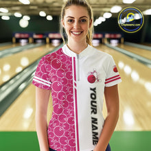 Load image into Gallery viewer, Women Bowling Polo, 1/4 Zip Shirt Custom retro white and pink camo vintage ladies bowling jerseys NQS10458