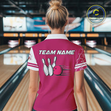 Load image into Gallery viewer, Women Bowling Polo, 1/4 Zip Shirt Custom retro white and pink camo vintage ladies bowling jerseys NQS10458
