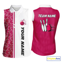 Load image into Gallery viewer, Women Bowling Sleeveless Polo Shirt Custom retro white and pink camo vintage ladies bowling jerseys NQS10458
