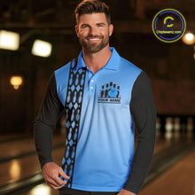 Load image into Gallery viewer, Personalized Black and Blue Retro Bowling Polo, Quarter Zip Team Shirts For Men Custom Bowling Gifts NQS10459