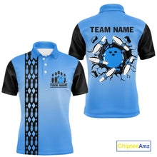 Load image into Gallery viewer, Personalized Black and Blue Retro Bowling Polo, Quarter Zip Team Shirts For Men Custom Bowling Gifts NQS10459