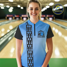 Load image into Gallery viewer, Personalized Black and Blue Retro Bowling Polo, Quarter Zip Team Shirts For Women Custom Bowling Gift NQS10459