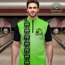 Load image into Gallery viewer, Personalized Black and Green Retro Bowling Polo, Quarter Zip Team Shirts For Men Custom Bowling Gifts NQS10460