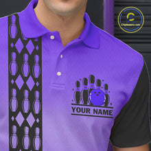 Load image into Gallery viewer, Personalized Black and Purple Retro Bowling Polo, Quarter Zip Team Shirt For Men Custom Bowling Gifts NQS10461