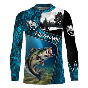 Bass fishing Blue camo UV protection Customize name long sleeves personalized gift for Adult, kid NQS853