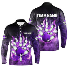 Load image into Gallery viewer, Purple Flame Strike Bowling Shirts For Men Custom Bowling Team League Jerseys, mens bowling shirts NQS8476