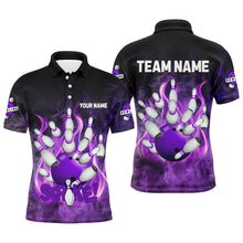 Load image into Gallery viewer, Purple Flame Strike Bowling Shirts For Men Custom Bowling Team League Jerseys, mens bowling shirts NQS8476