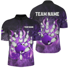 Load image into Gallery viewer, Purple Flame Strike Bowling Shirts For Men Custom Bowling Team League Jerseys, mens bowling shirts NQS8476