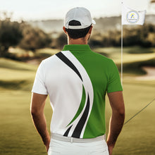 Load image into Gallery viewer, Green and White Men golf polo shirt Custom golf attire for men, gifts for golf lovers NQS10664