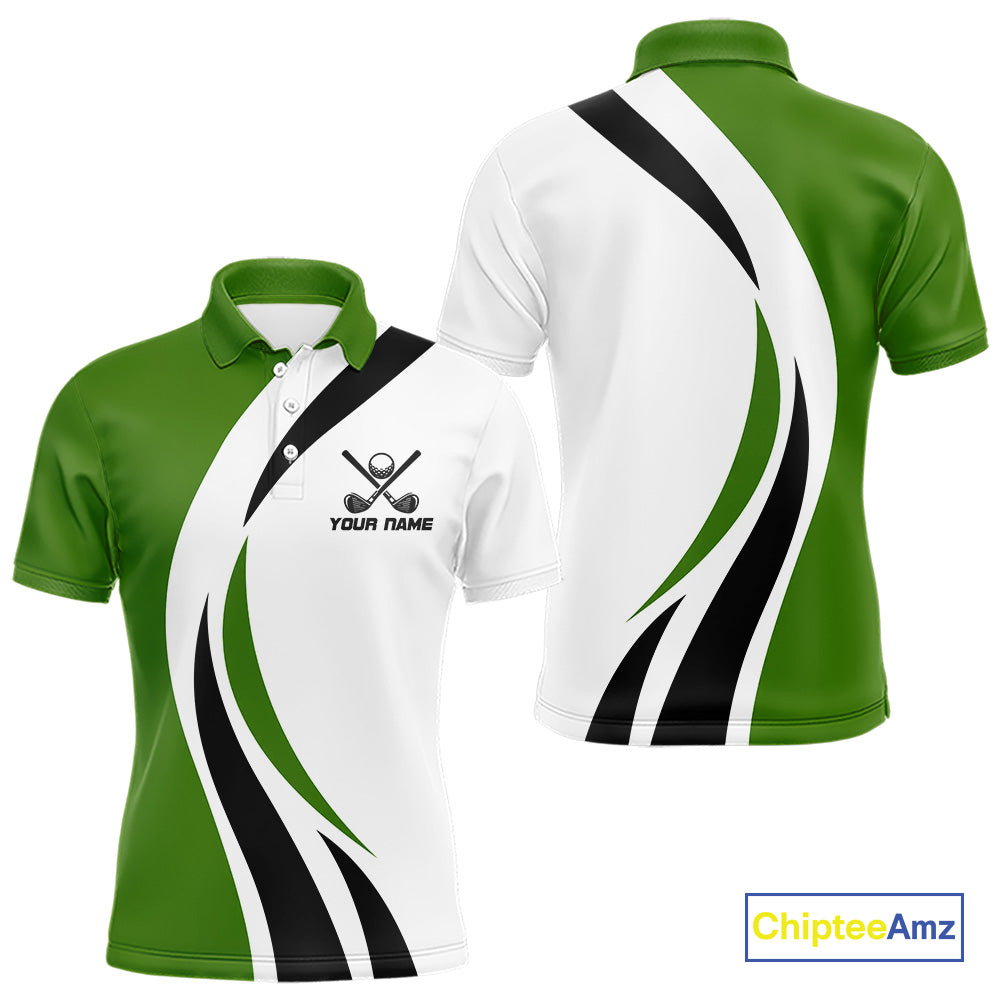 Green and White Men golf polo shirt Custom golf attire for men, gifts for golf lovers NQS10664