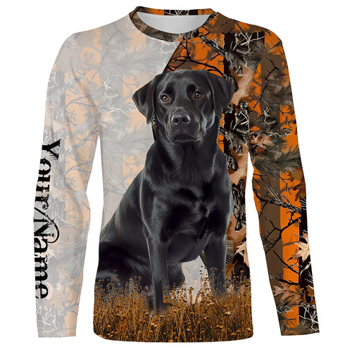 Black Labrador Retriever dog hunting orange camo Custom Name Full Printing Shirts, Labs Hunting Gifts NQS4137