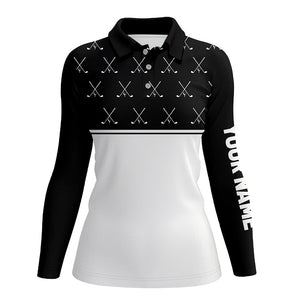 Black and White golf clubs pattern Women golf polo shirts custom golf attire for ladies NQS8726