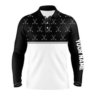 Black and White golf clubs pattern Mens golf polo shirts custom golf attire for men NQS8726