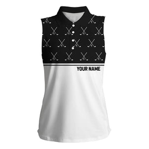 Black and White golf clubs pattern Women sleeveless polo shirt custom golf attire for ladies NQS8726