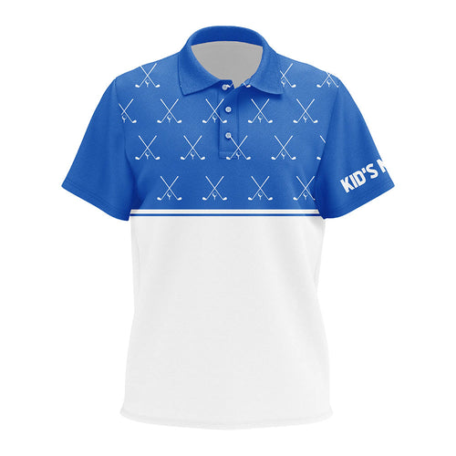 Blue and White golf clubs pattern Kid golf polo shirts custom golf attire for kid NQS8728