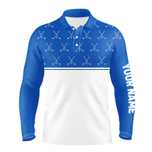 Load image into Gallery viewer, Blue and White golf clubs pattern Mens golf polo shirts custom golf attire for men NQS8728