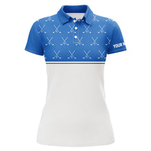 Load image into Gallery viewer, Blue and White golf clubs pattern Women golf polo shirts custom golf attire for ladies NQS8728