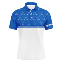 Load image into Gallery viewer, Blue and White golf clubs pattern Mens golf polo shirts custom golf attire for men NQS8728