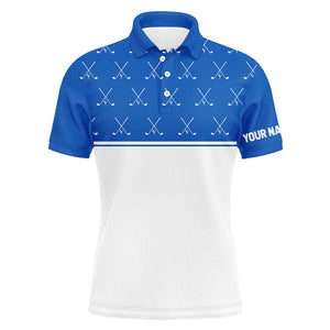 Blue and White golf clubs pattern Mens golf polo shirts custom golf attire for men NQS8728