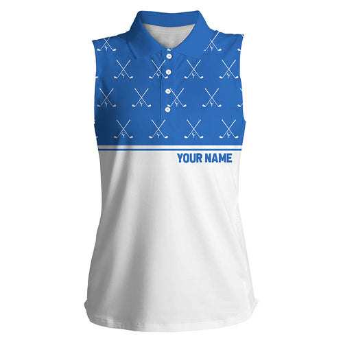 Blue and White golf clubs pattern Women sleeveless polo shirt custom golf attire for ladies NQS8728