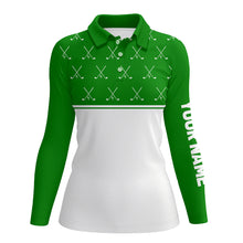 Load image into Gallery viewer, Green and White golf clubs pattern Women golf polo shirts custom golf attire for ladies NQS8729