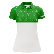 Load image into Gallery viewer, Green and White golf clubs pattern Women golf polo shirts custom golf attire for ladies NQS8729