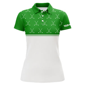 Green and White golf clubs pattern Women golf polo shirts custom golf attire for ladies NQS8729