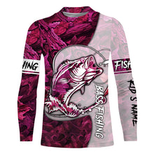 Load image into Gallery viewer, Largemouth Bass fishing pink girl Camo Custom name long sleeve UV shirt fishing shirts, leggings NQS1177