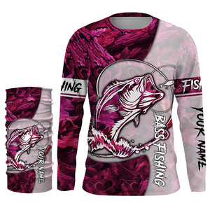 Largemouth Bass fishing pink girl Camo Custom name long sleeve UV shirt fishing shirts, leggings NQS1177