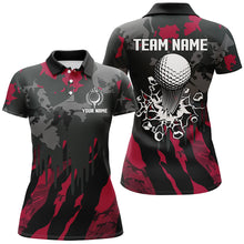 Load image into Gallery viewer, Black and Red Camo pattern Womens Golf Polo Shirts custom ladies golf tops, cool golf gifts NQS9185