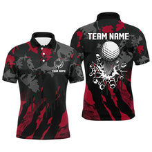 Load image into Gallery viewer, Black and Red Camo pattern Mens Golf Polo Shirts custom mens golf tops, cool golf gifts NQS9185