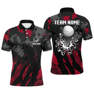 Black and Red Camo pattern Mens Golf Polo Shirts custom mens golf tops, cool golf gifts NQS9185