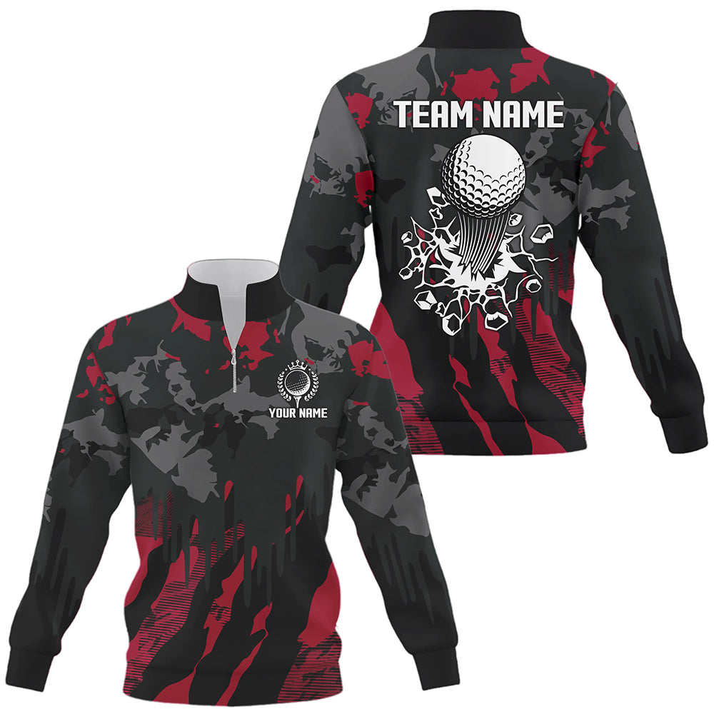 Black and Red Camo pattern Quarter zip golf sweatshirt custom team golf sweater, cool golf gifts NQS9185