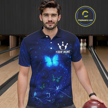 Load image into Gallery viewer, Blue galaxy Butterfly Bowling Polo, Quarter Zip shirts For men Custom Butterfly Team bowling jersey NQS11268