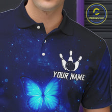 Load image into Gallery viewer, Blue galaxy Butterfly Bowling Polo, Quarter Zip shirts For men Custom Butterfly Team bowling jersey NQS11268