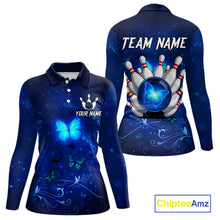 Load image into Gallery viewer, Blue galaxy Butterfly Bowling Polo, Quarter Zip shirts For Women Custom Butterfly Team bowling jersey NQS11268