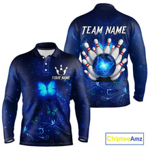 Load image into Gallery viewer, Blue galaxy Butterfly Bowling Polo, Quarter Zip shirts For men Custom Butterfly Team bowling jersey NQS11268
