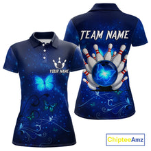 Load image into Gallery viewer, Blue galaxy Butterfly Bowling Polo, Quarter Zip shirts For Women Custom Butterfly Team bowling jersey NQS11268