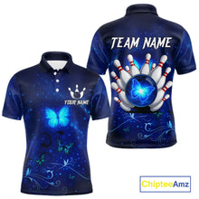 Load image into Gallery viewer, Blue galaxy Butterfly Bowling Polo, Quarter Zip shirts For men Custom Butterfly Team bowling jersey NQS11268