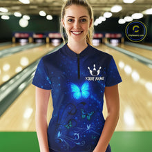 Load image into Gallery viewer, Blue galaxy Butterfly Bowling Polo, Quarter Zip shirts For Women Custom Butterfly Team bowling jersey NQS11268