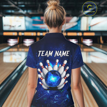 Load image into Gallery viewer, Blue galaxy Butterfly Bowling Polo, Quarter Zip shirts For Women Custom Butterfly Team bowling jersey NQS11268