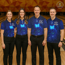 Load image into Gallery viewer, Blue galaxy Butterfly Bowling Polo, Quarter Zip shirts For men Custom Butterfly Team bowling jersey NQS11268