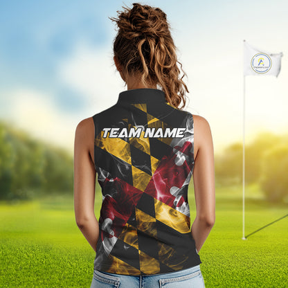 Smoke Maryland Flag Black Sleeveless Golf tops Custom patriotic Team Ladies Golf Outfit NQS11467