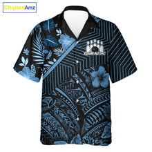 Load image into Gallery viewer, Black and Blue tribal pattern tropical Bowling Hawaiian Shirts Custom Team Bowling Jerseys NQS11468